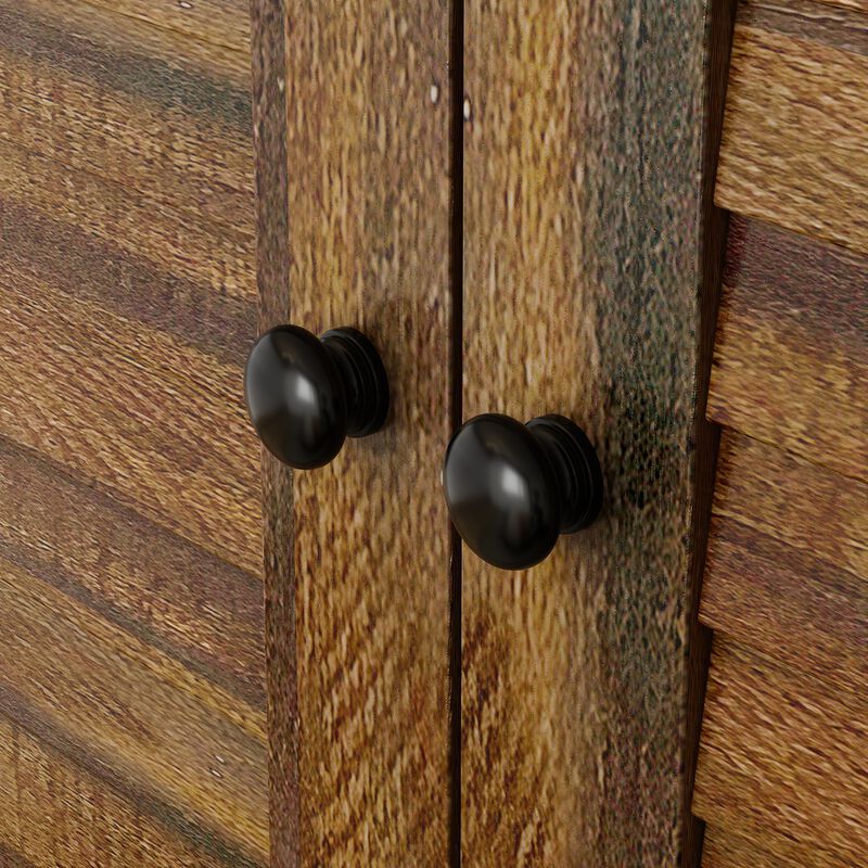 FUFU&GAGA Brown Woodgrain PB Board Wardrobe with 4 Shutter Doors & 5 Drawers, Black Wooden Handles, Modern Storage Cabinet (59.1 in. W x 19.1 in. D x 70.5 in. H)