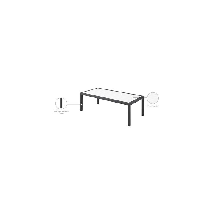 Meridian Furniture Nizuc White Wood Look Accent Paneling Outdoor Patio Aluminum Coffee Table