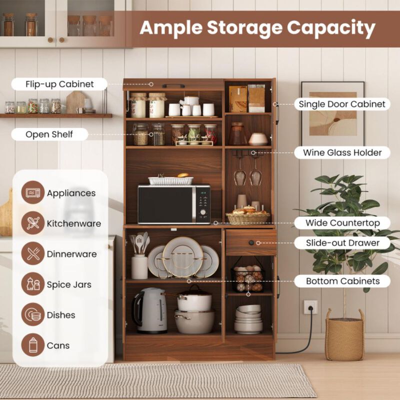 Hivvago 66 inch Pantry Cabinet with Charging Station and Microwave Stand