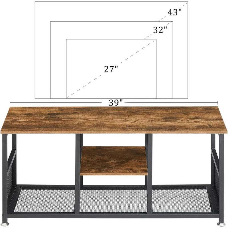 Hivvago Industrial Modern Metal Wood TV Stand with Media Storage Shelf