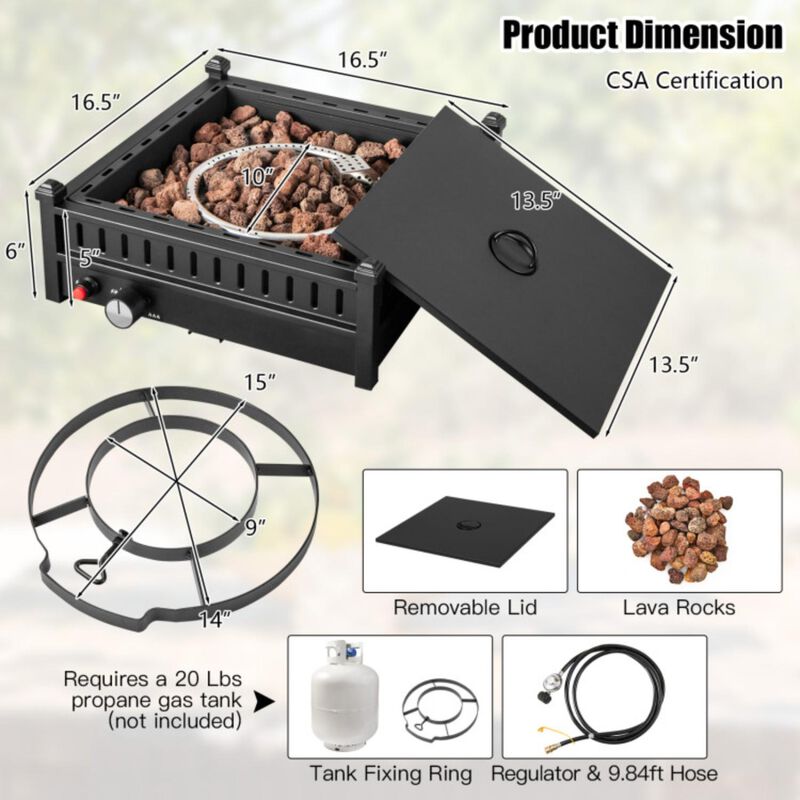 Hivvago 16.5 Inch Tabletop Propane Fire Pit with Simple Ignition System-Black