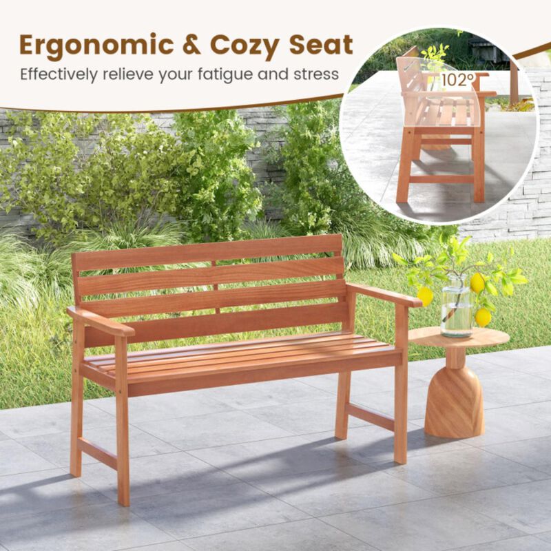 Hivvago Patio Hardwood Bench Wood 2-Seat Chair with Breathable Slatted Seat & Inclined Backrest