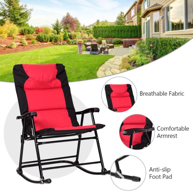 Hivvago 3 Pcs Outdoor Folding Rocking Chair Table Set with Cushion