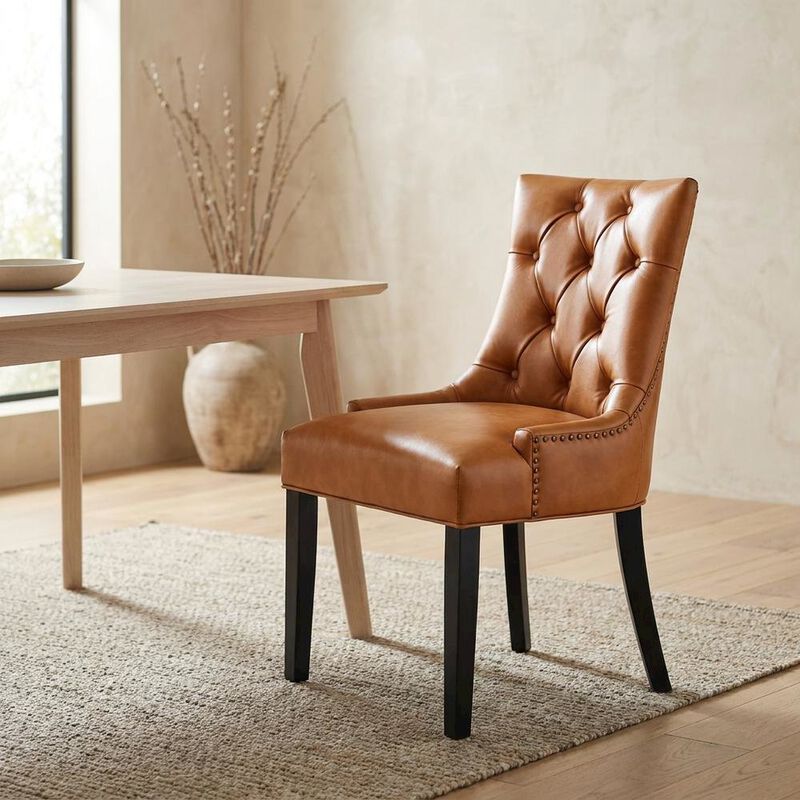Tufted Vegan Leather Upholstered Dining Chair for Dining Room, Tan image number 4