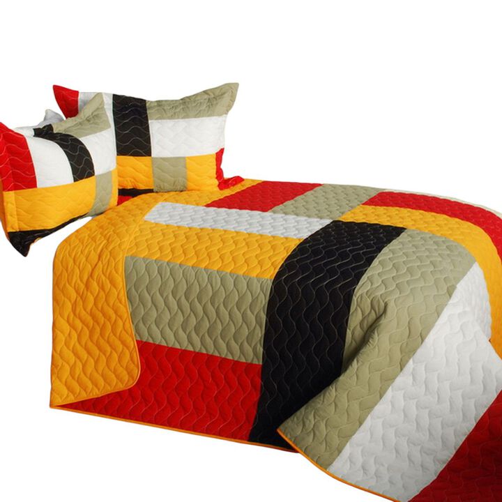 Stable Life 3 Piece Queen Patchwork Quilt Set with Vermicelli Quilting and Soft Fabric-Yellow