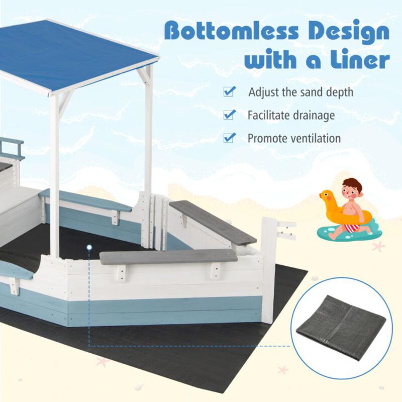 Hivvago Pirate Ship Sandbox with Canopy with Bench Seats and Bottom Liner