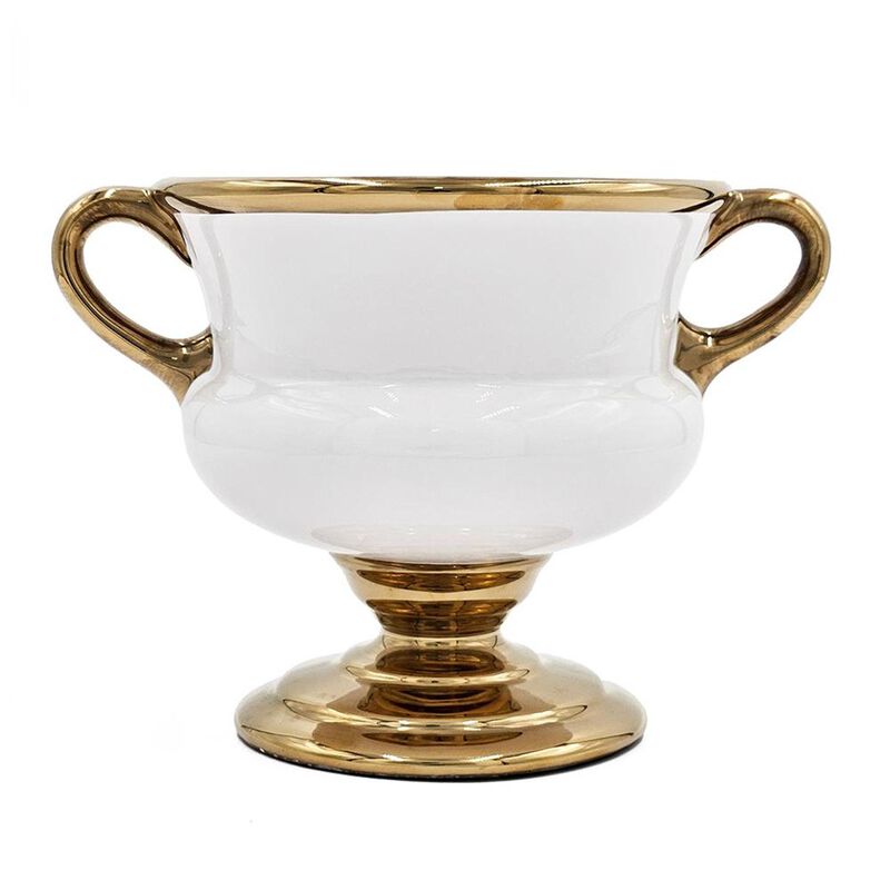 HomeRoots 7" White And Gold Ceramic Amphora Urn image number 2