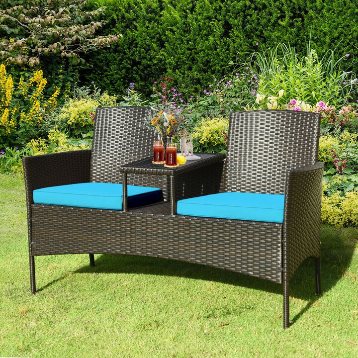 Modern Patio Conversation Set with Built-in Coffee Table and Cushions