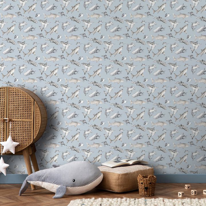 Kids and Teens Sharks Blue Wallpaper G78590