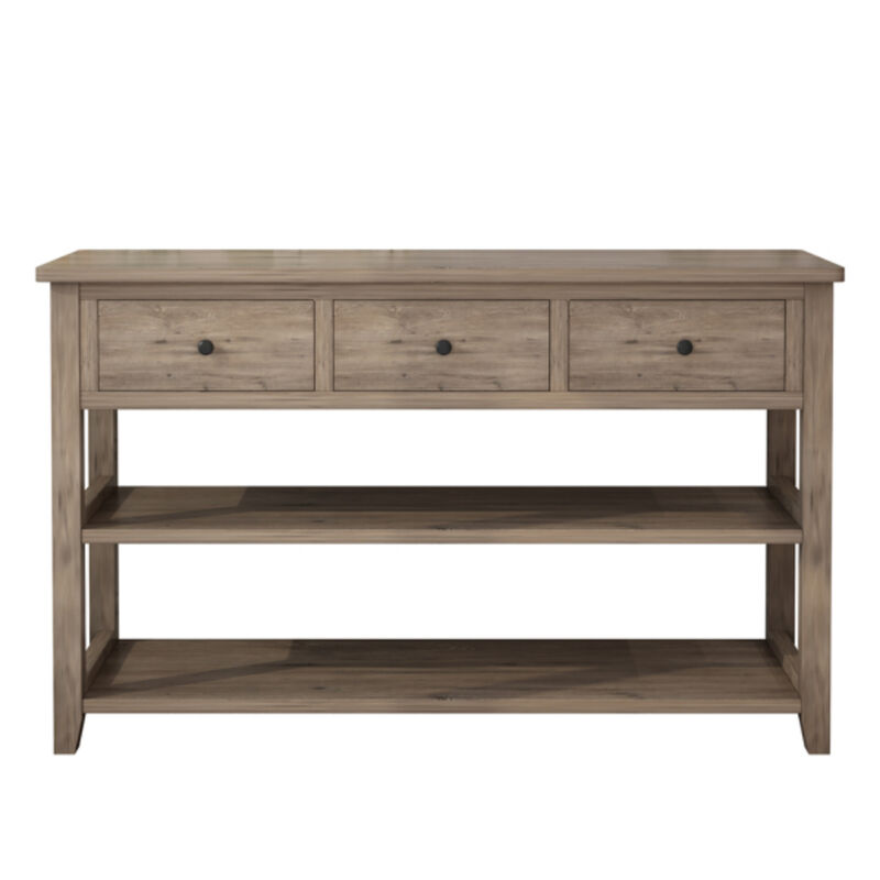 Entryway Console Table with Wood Frame, 3 Drawers, and 2 Open Shelves for Storage