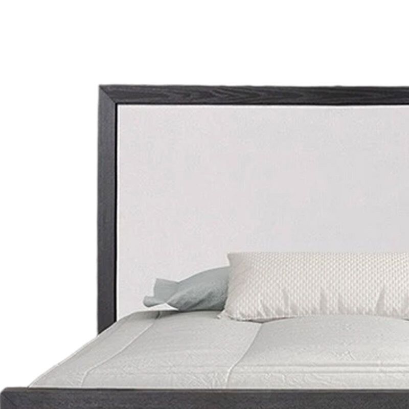 Kizie Queen Size Bed, Modern Upholstered Black and White Solid Wood