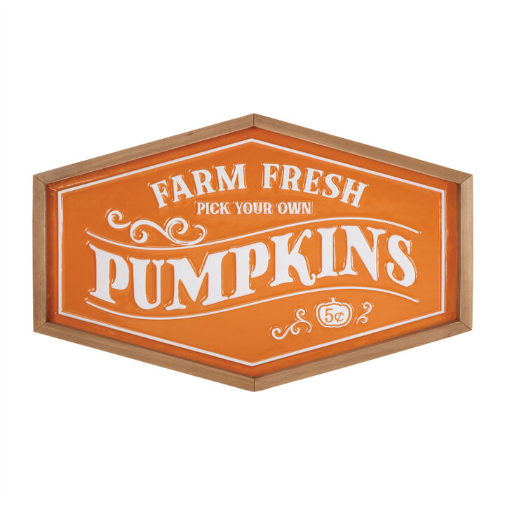 HomeRoots 13" X 20" Orange And White Metal Farm Fresh Pumpkins Wall Decor