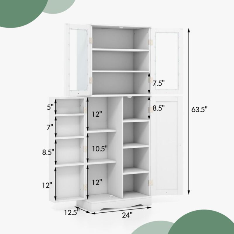 Hivvago Tall Kitchen Pantry Cabinet with Dual Tempered Glass Doors and Shelves