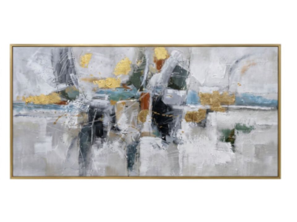 Teal Gold Wall Art Abstract Decor Living Room Modern 24 X 48 Inch Framed Canvas
