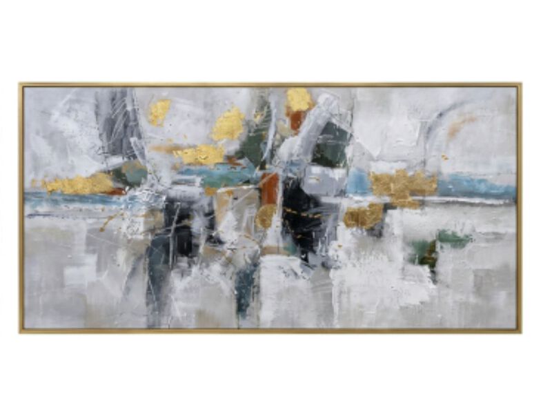 Teal Gold Wall Art Abstract Decor Living Room Modern 24 X 48 Inch Framed Canvas image number 0