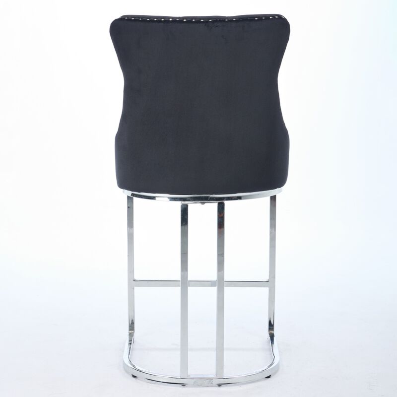 Streamdale Modern Velvet Counter Height Barstools (Black, Set of 2) image number 6