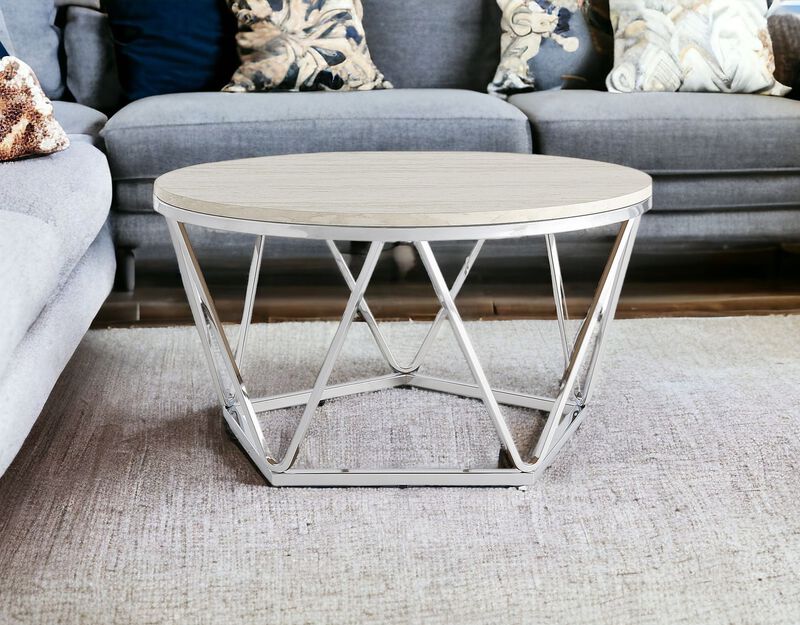 Hivvago 33 Inch  Silver Manufactured Wood And Metal Round Coffee Table