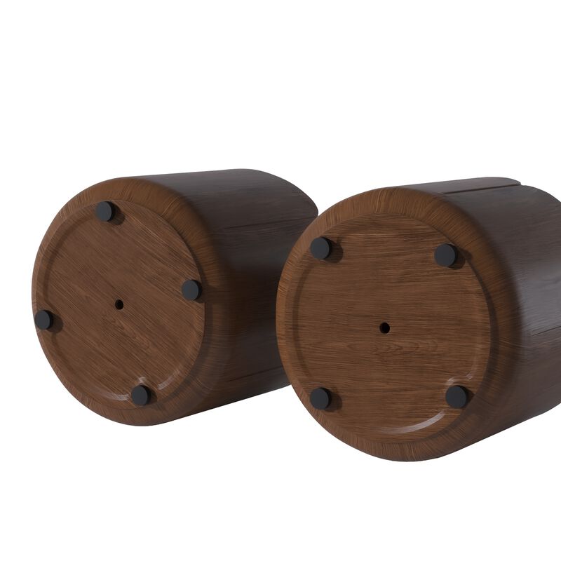 19.29"H Round Outdoor Indoor Side Table Set, Modern Wood Grain Patio Garden Stool Set, Set of 2 image number 4
