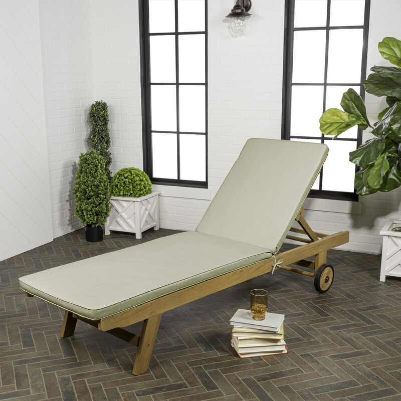 Mallorca Modern Classic Adjustable Acacia Wood Chaise Outdoor Lounge Chair with Cushion & Wheels image number 2