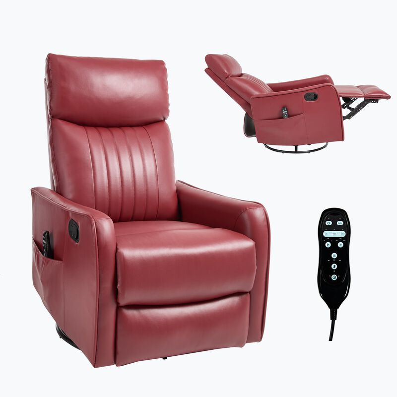 Faux Leather Manual Recliner Chair with Heat and Massage, Living Room Rocker and Swivel Chair image number 0