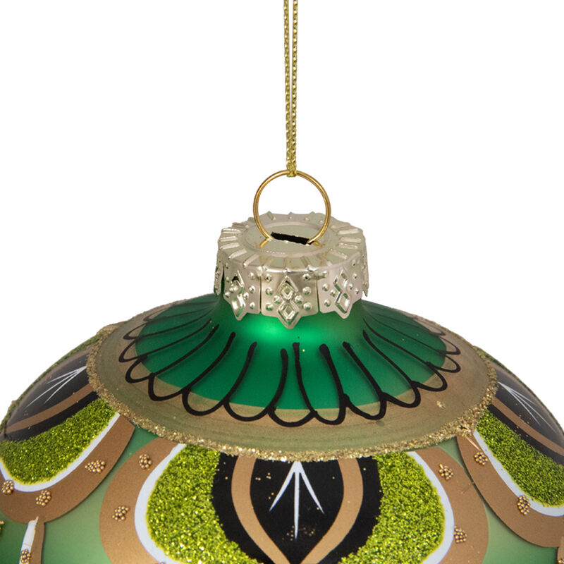 4.5" Green Gold Black Floral Bead and Jewel Glass Onion Christmas Ornament image number 2