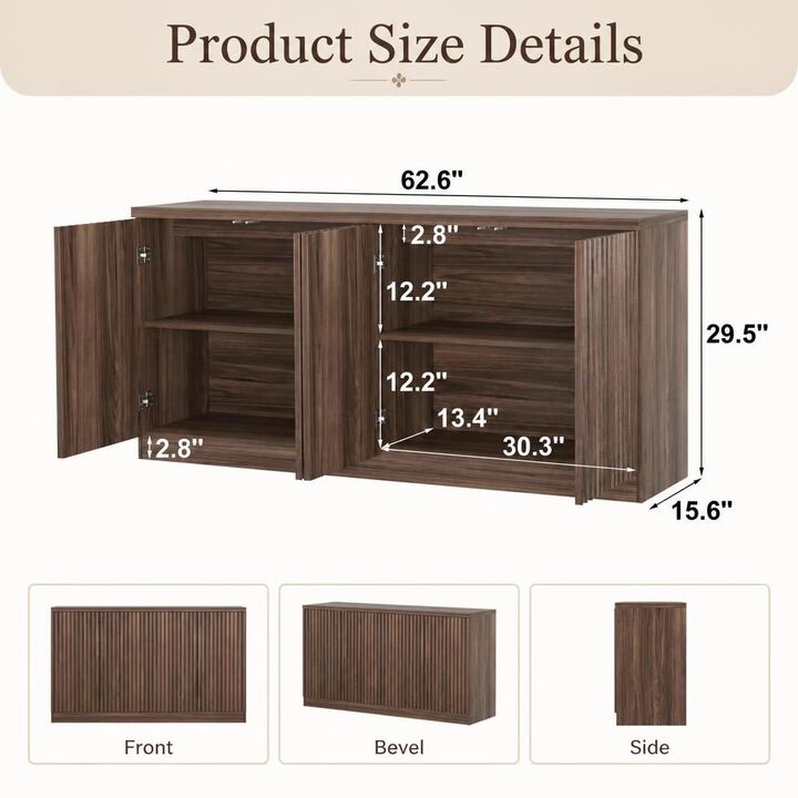 GOODSILO Extra Large Wooden Buffet Cabinet with Storage, 4-Door Sideboard Credenza with Shelves for Kitchen Living Room Dining Hallway Coffee Bar