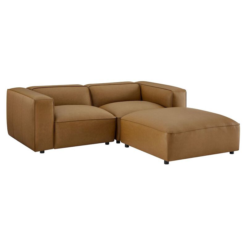 Auren 3-Piece Upholstered Vegan Leather Modular Loveseat with Ottoman image number 0