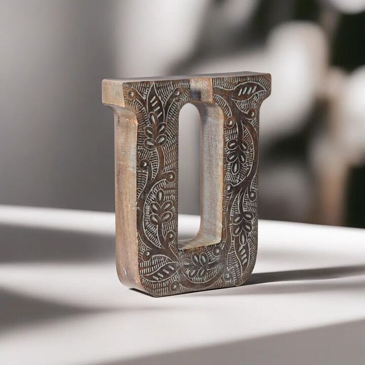 Vintage Gray Handmade Eco-Friendly "U" Alphabet Letter Block For Wall Mount & Table Top Décor