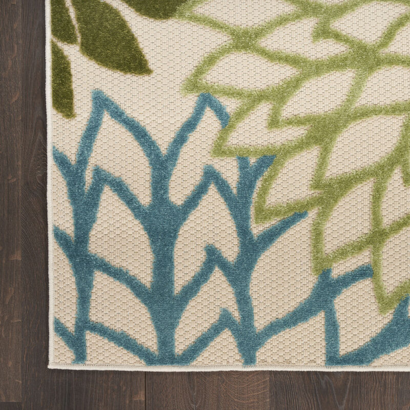 HomeRoots 12' X 15' Green Blue Yellow And Dark Green Floral Indoor Outdoor Area Rug image number 5