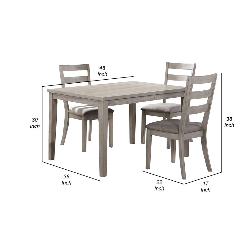 5 Piece Dining Set, Rectangular Table, 4 Chairs, Padded Seating, Light Gray - Benzara