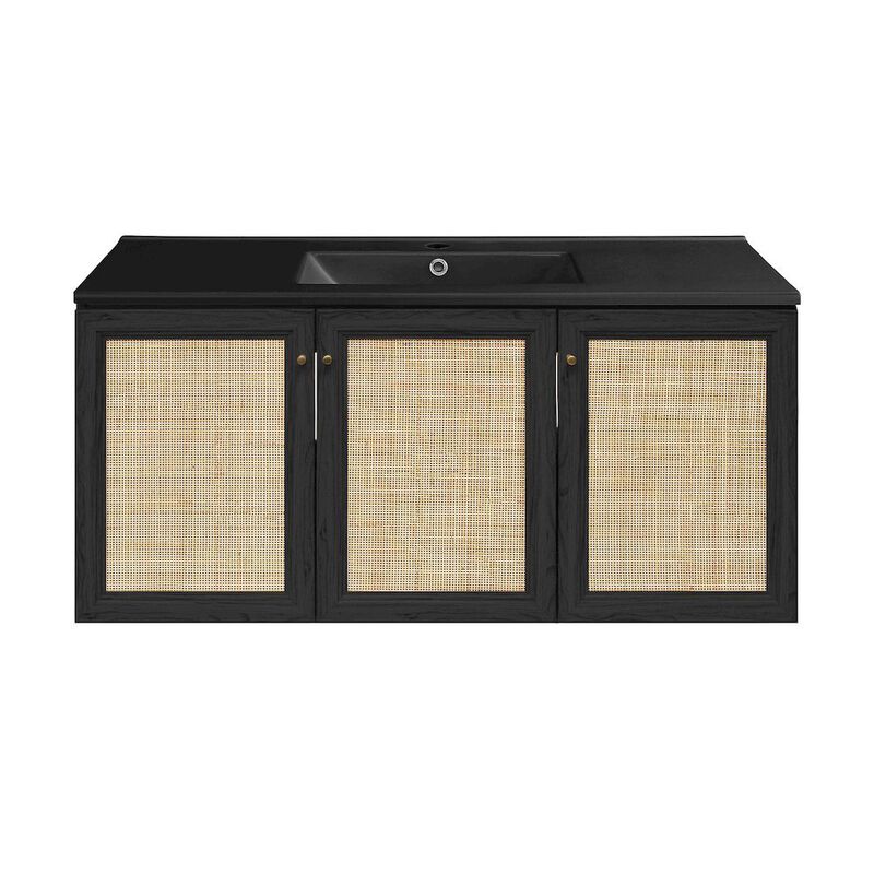 Classe 48" Wall-Mounted Bathroom Vanity in Black Oak with Black Sink Top image number 0