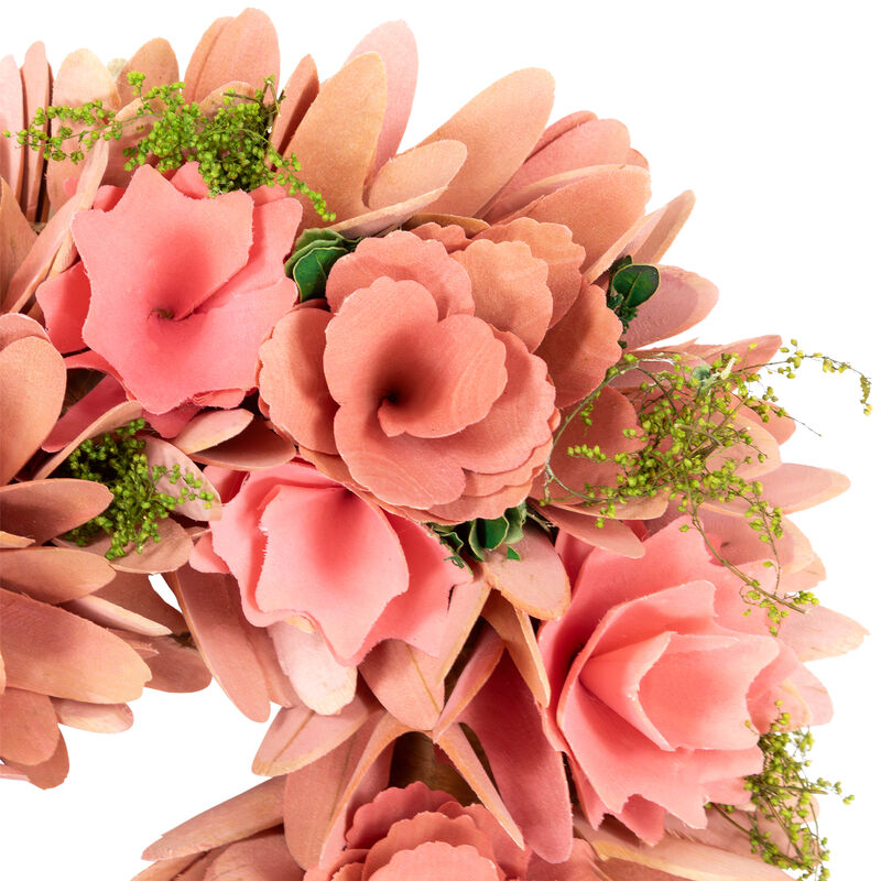 Mixed Floral Artificial Valentine's Day Heart Wreath - 15" - Pink and Yellow image number 2
