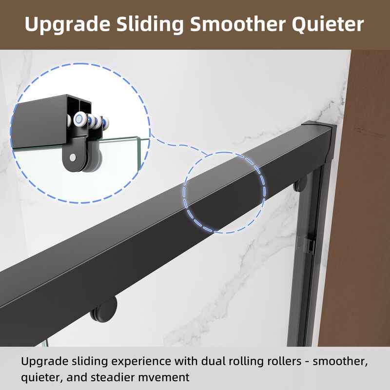 Heavy-Duty Aluminum Shower Door with Anti-Derailment Track, 60x76 Wide Adjustable