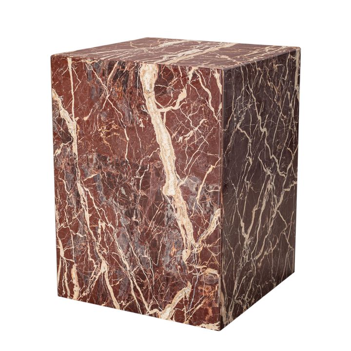 HomeRoots 20" Red Marble Square Block End Table