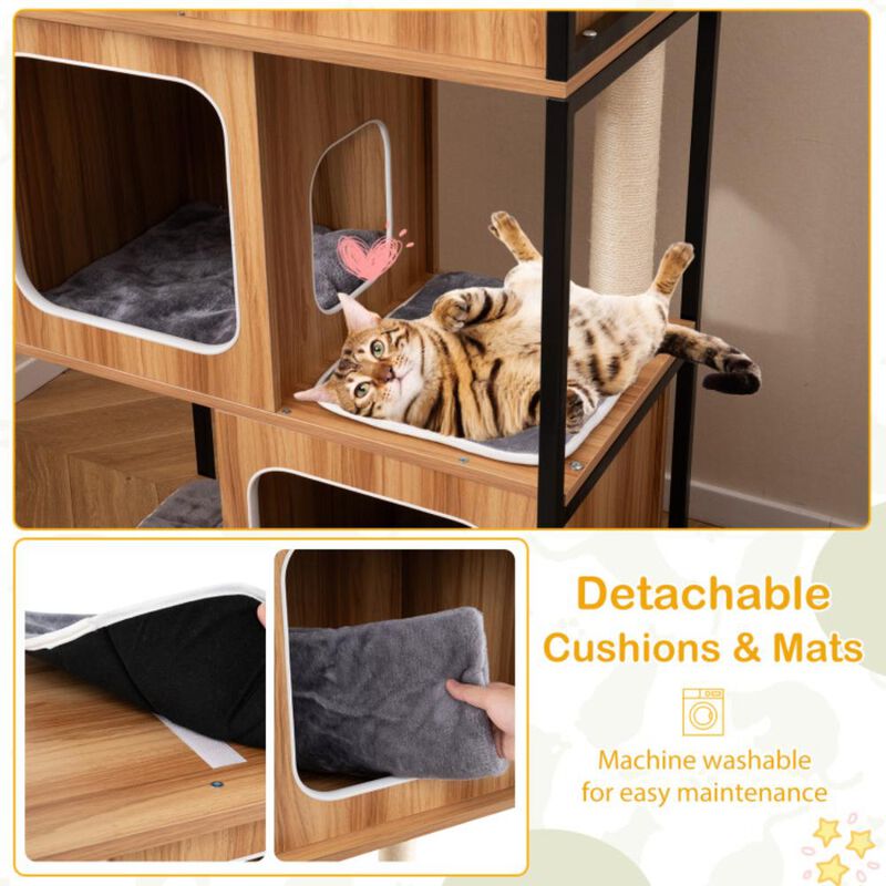 Hivvago Modern Cat Tree Cat House with Metal Frame and Scratching Posts