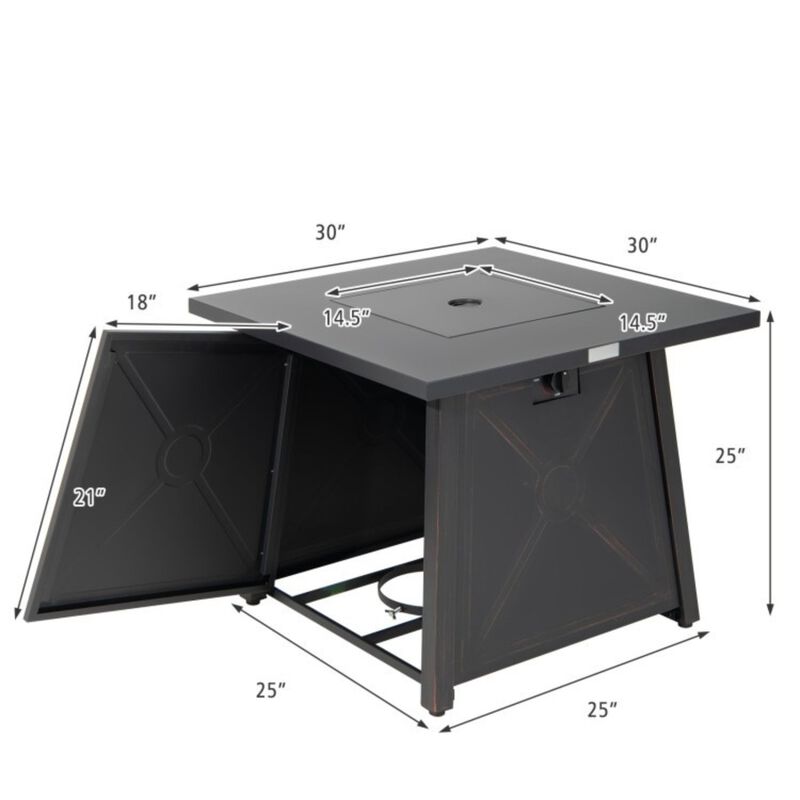 Hivvago 50,000 BTU Black Steel Square Portable LP Gas Propane Fire Pit Table