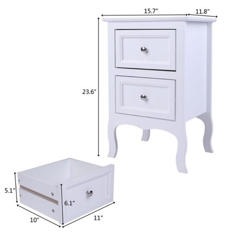 2-Piece Country Style Two-Tier Nightstands Large Bedside Tables with Storage
