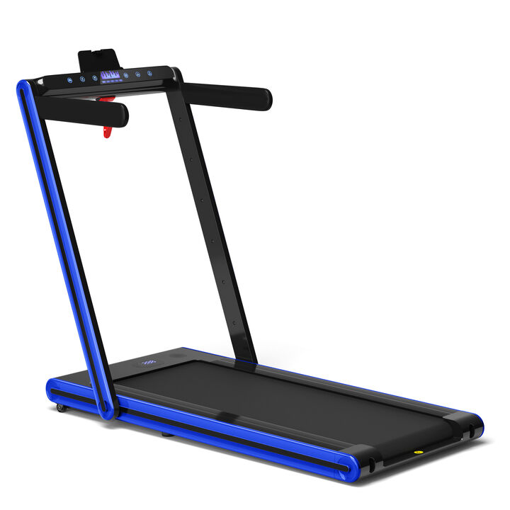 2 in 1 Portable Folding Treadmill with Dual LED Display for Walking and Exercise