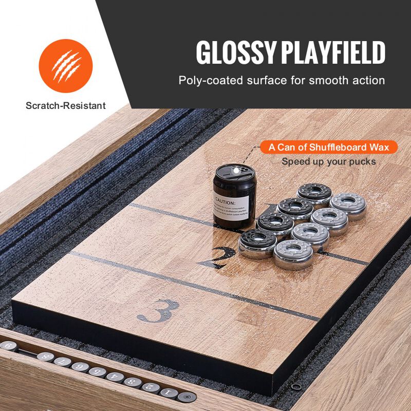 2 in 1 Shuffleboard Table 9 Ft with Pucks Bowling Set and Brush image number 5