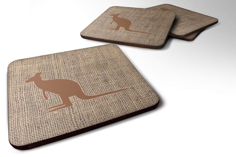 Caroline's Treasures BB1008-BL-BN-FC Kangaroo Burlap and Brown Foam Coasters (Set of 4), 3.5 H x 3.5 W, Multicolor