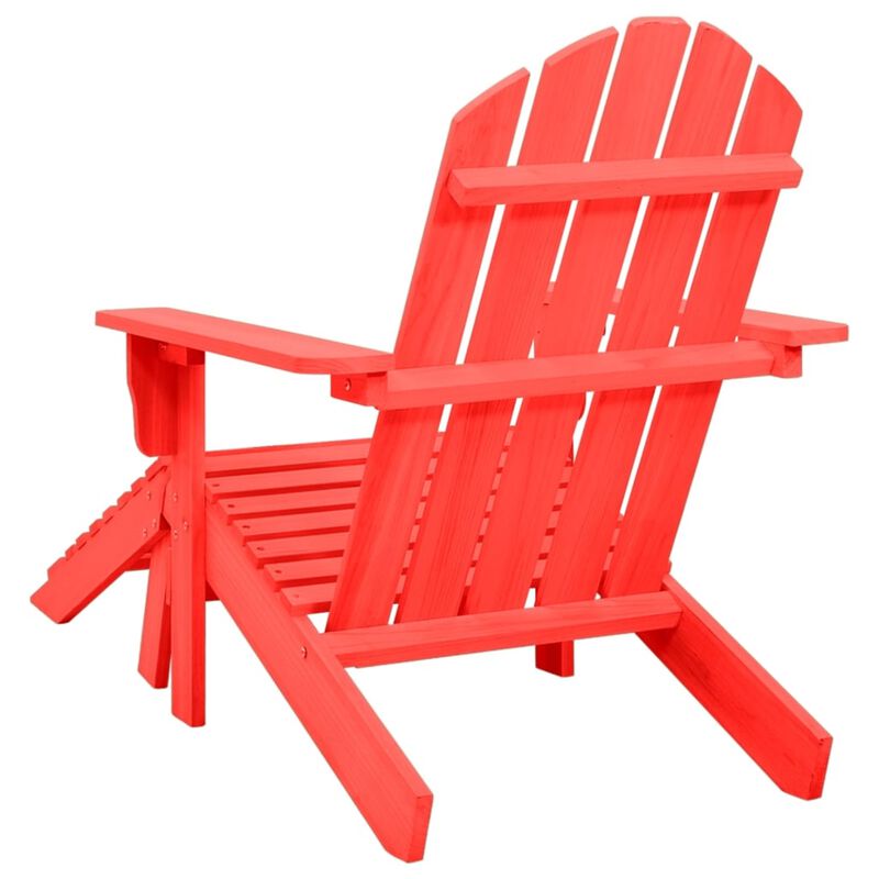 vidaXL Solid Fir Wood Adirondack Patio Chair with Detachable Ottoman, Red - Classy, Comfortable Outdoor Seating