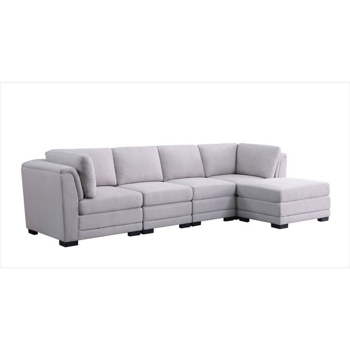 Chase 96 Inch Right Face Sectional Sofa with Ottoman, Light Gray Fabric-Benzara