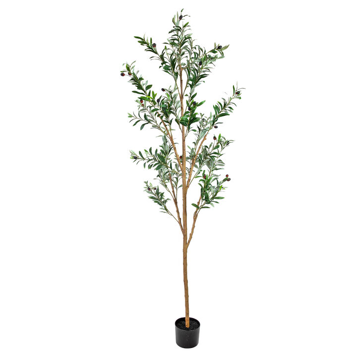 Sunnydaze Indoor Artificial Olive Tree with Silk Leaves - 6 ft
