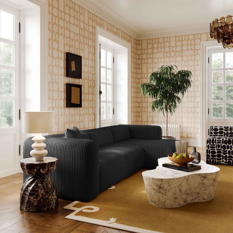 Tarra Fluffy Oversized Black Corduroy Modular RAF Sectional image number 1