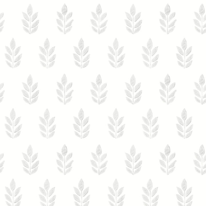 Ervic Light Grey Leaf Block Print Wallpaper