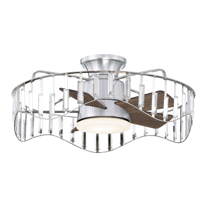 27 in. Brushed Nickel Caged Integrated LED Ceiling Fan with Light and Remote