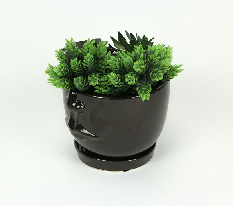 Brown Ceramic Face Planter Decorative Flower Pot Plant Holder Decor