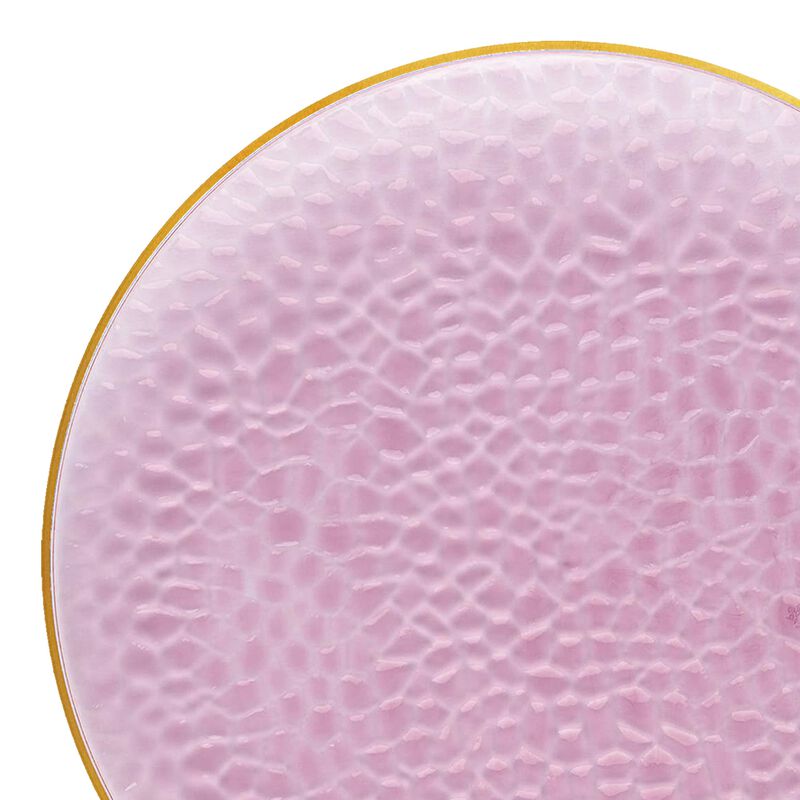7.5" Clear Pink with Gold Rim Hammered Glass Plastic Salad Plates (120 Plates) image number 8