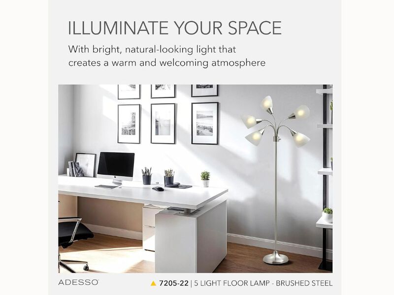 5-Shade Silver Floor Lamp – Adjustable Brightness, Flexible Arms, Studio-Ready