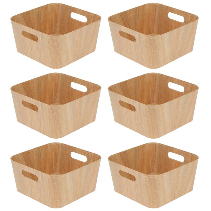 mDesign Wood Grain Paperboard Food Storage Bin Basket, Handles, 6 Pack, Natural